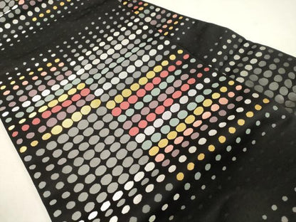 平和屋着物●九寸名古屋帯　ドット　丸文　黒地　金銀糸　正絹　逸品　CABG9533dy