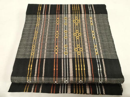 平和屋着物●八寸名古屋帯　花織　幾何学文　正絹　逸品　CABG9534dy