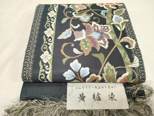平和屋着物●両面　六通柄袋帯　経錦織　黄櫨染　花唐草文　廣部商事謹製　反端付き　正絹　逸品　未使用　CABG9546dy