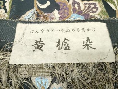 平和屋着物●両面　六通柄袋帯　経錦織　黄櫨染　花唐草文　廣部商事謹製　反端付き　正絹　逸品　未使用　CABG9546dy