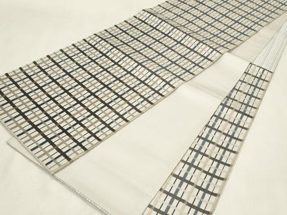 平和屋着物●六通柄袋帯　格子柄　正絹　逸品　CABG9551dy