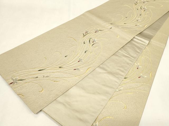 平和屋着物●六通柄袋帯　草花文　金通し地　正絹　逸品　CABG9558dy