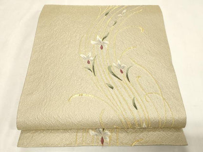 平和屋着物●六通柄袋帯　草花文　金通し地　正絹　逸品　CABG9558dy