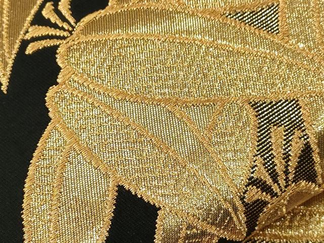 平和屋着物●六通柄袋帯　草花文　黒地　金銀糸　正絹　逸品　CABG9580dy