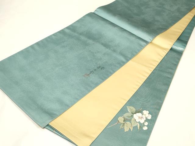 平和屋着物●二代目清次郎　手描き　太鼓柄袋帯　枝花文　正絹　逸品　未使用　CABG9584dy