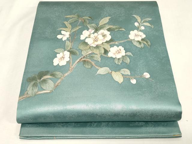 平和屋着物●二代目清次郎　手描き　太鼓柄袋帯　枝花文　正絹　逸品　未使用　CABG9584dy