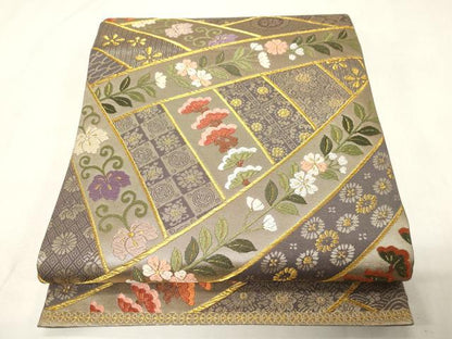 平和屋着物●皇室献上作家　北出与三郎　両面　六通柄　本袋帯　唐織　正倉院名物宝冠鬘文様　金糸　正絹　逸品　CABG9590dy