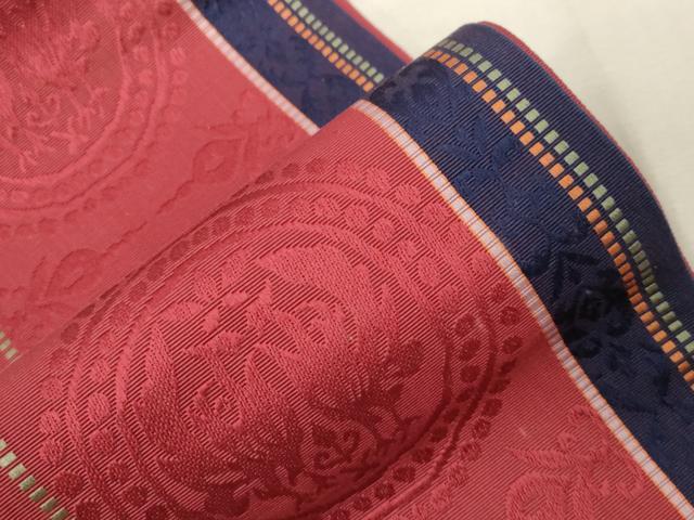 平和屋着物●本場筑前博多織　半幅帯　向い鳥丸文　井上絹織謹製　証紙付き　正絹　逸品　CABG9594dy