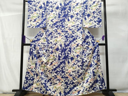 平和屋着物■上質な小紋　扇面草花文　金彩　正絹　逸品　CABG9609fb
