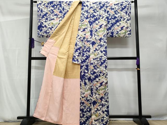 平和屋着物■上質な小紋　扇面草花文　金彩　正絹　逸品　CABG9609fb