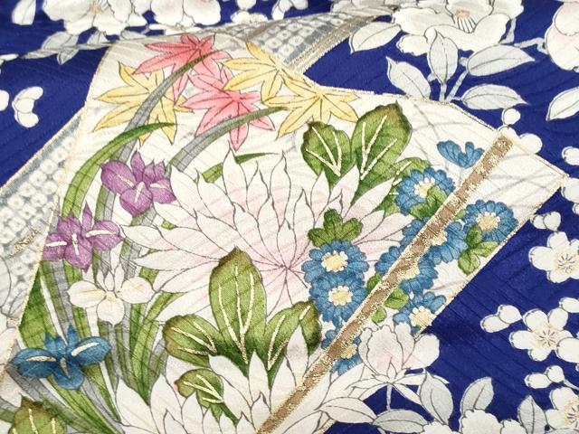 平和屋着物■上質な小紋　扇面草花文　金彩　正絹　逸品　CABG9609fb