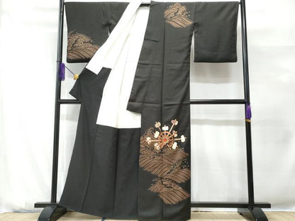 平和屋着物■訪問着　駒刺繍　立波　木槌車　黒地　金糸　正絹　逸品　CABG9621fb