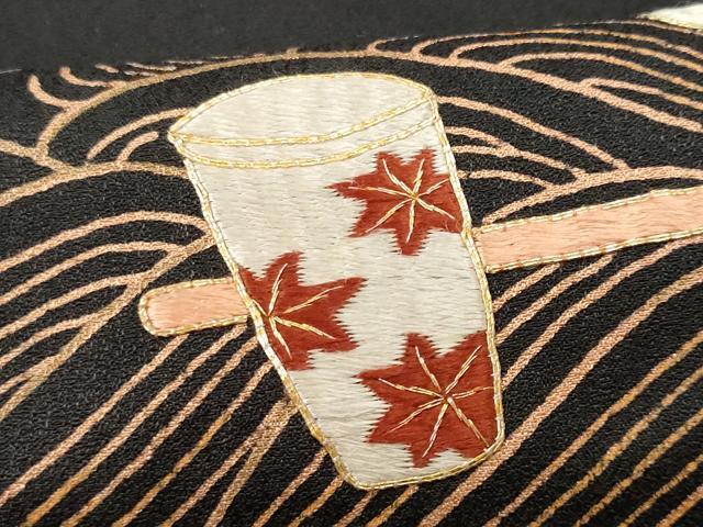 平和屋着物■訪問着　駒刺繍　立波　木槌車　黒地　金糸　正絹　逸品　CABG9621fb