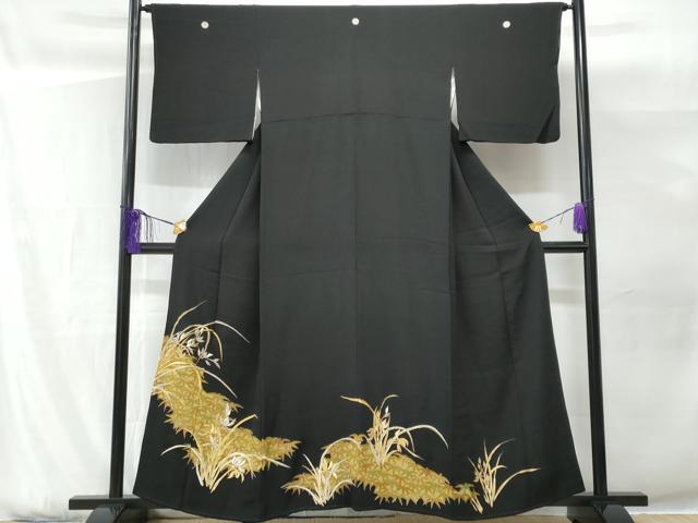 平和屋着物■豪華黒留袖　刺繍　笹草花文　金彩　正絹　逸品　CABG9629fb