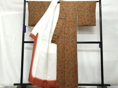 平和屋着物■上質な小紋　鳳凰更紗花唐草文　鬼しぼ縮緬　小田急百貨店扱い　正絹　逸品　未使用　CABG9639fb