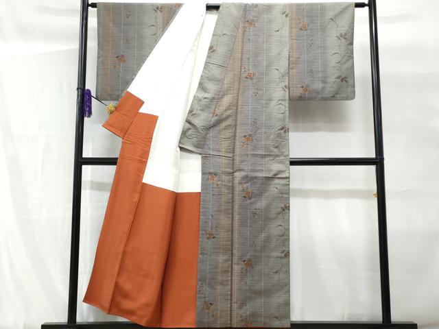 平和屋着物■上質な紬　霞枝花文　正絹　逸品　CABG9640fb