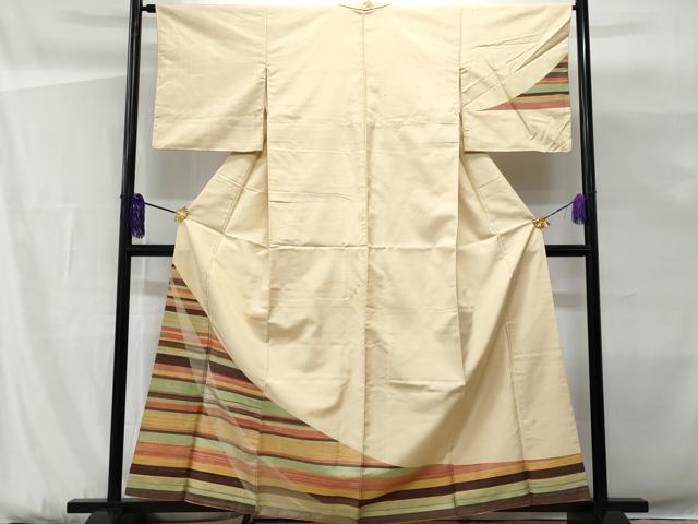 平和屋着物■訪問着　紬地　横段文　正絹　逸品　CABG9641fb
