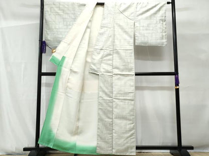平和屋着物■上質な紬　幾何学文様　反端付き　正絹　逸品　未使用　CABG9644fb