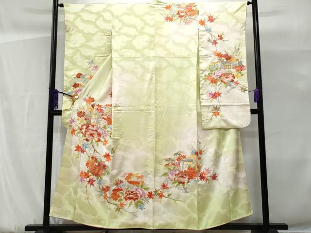 平和屋着物■豪華振袖　刺繍　御所車花文　暈し染め　金銀糸　正絹　逸品　CABG9655fb