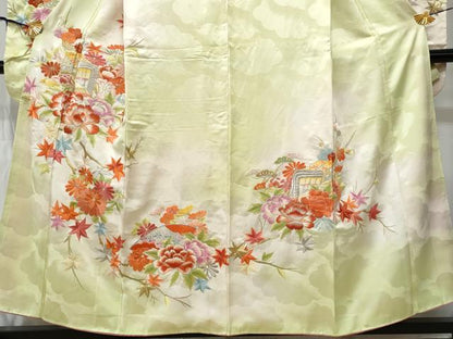 平和屋着物■豪華振袖　刺繍　御所車花文　暈し染め　金銀糸　正絹　逸品　CABG9655fb