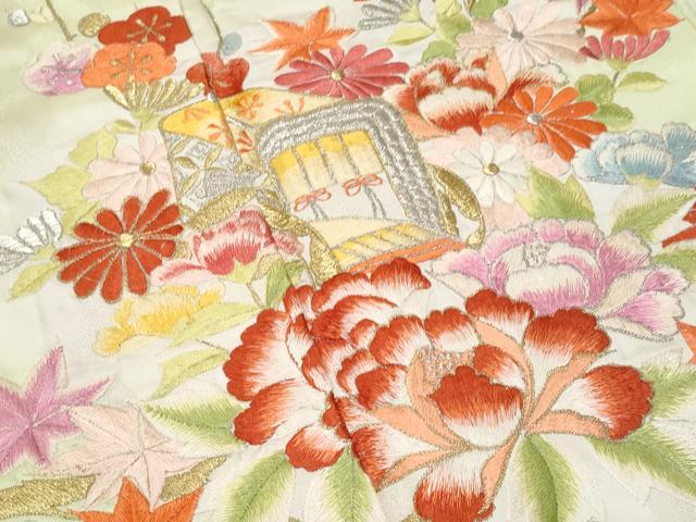 平和屋着物■豪華振袖　刺繍　御所車花文　暈し染め　金銀糸　正絹　逸品　CABG9655fb
