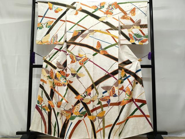 平和屋着物■訪問着 駒刺繍 芝草舞蝶文 金彩 正絹 逸品 CABG9658fb
