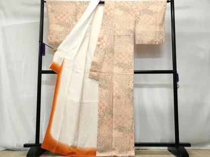 平和屋着物■上質な小紋　切嵌花文　正絹　逸品　CABG9661fb