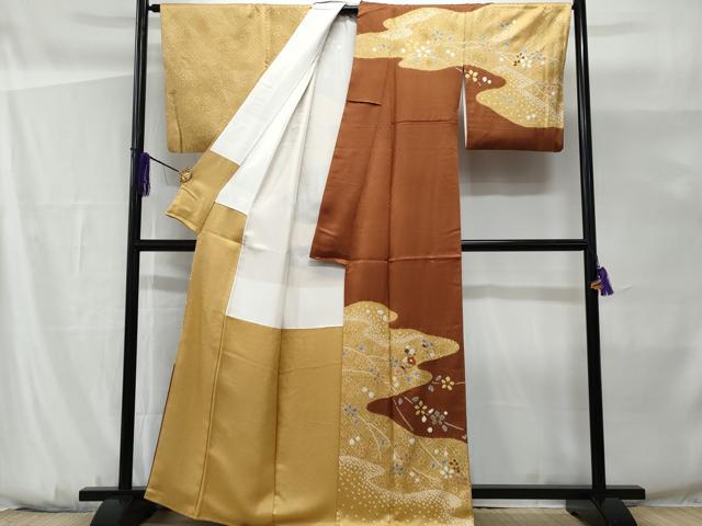 平和屋着物■訪問着　刺繍　絞り　流水枝花文　金糸　正絹　逸品　CABG9679fb