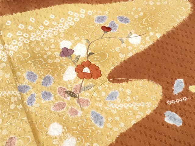 平和屋着物■訪問着　刺繍　絞り　流水枝花文　金糸　正絹　逸品　CABG9679fb
