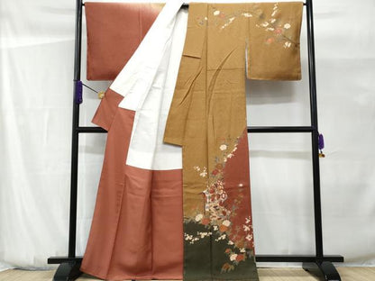 平和屋着物■訪問着　誰が袖枝花文　金彩　正絹　逸品　CABG9680fb