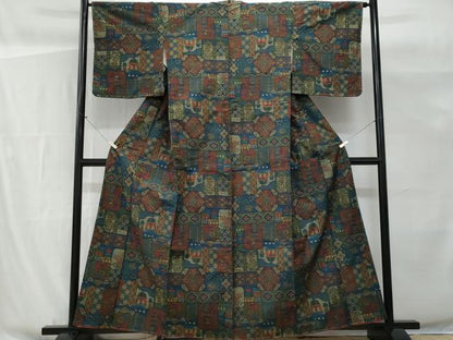 平和屋着物■紘匠紬 手織 更紗花文 証紙付き 正絹 逸品 未使用 CABG9697fb