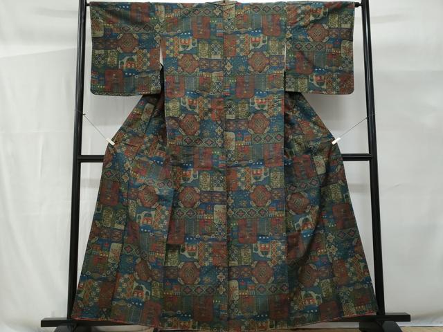 平和屋着物■紘匠紬 手織 更紗花文 証紙付き 正絹 逸品 未使用 CABG9697fb