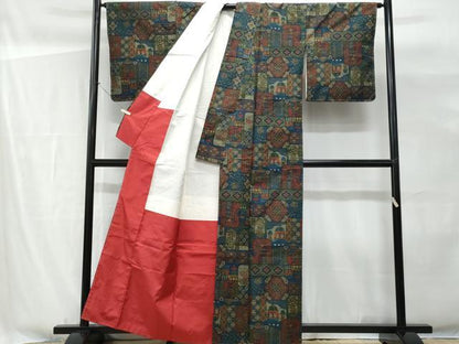 平和屋着物■紘匠紬 手織 更紗花文 証紙付き 正絹 逸品 未使用 CABG9697fb