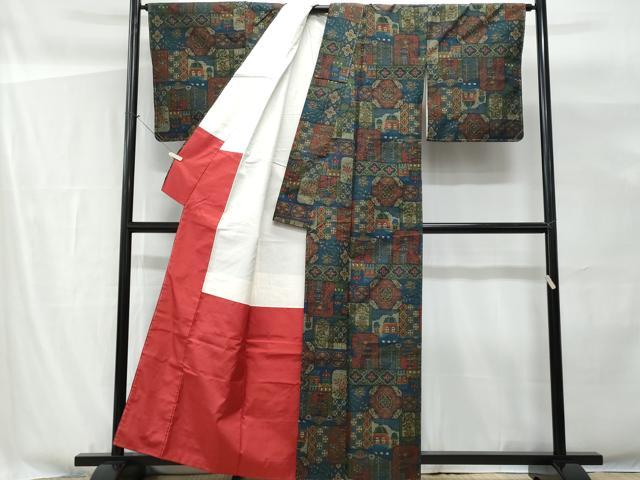 平和屋着物■紘匠紬 手織 更紗花文 証紙付き 正絹 逸品 未使用 CABG9697fb