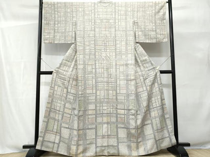 平和屋着物■上質な小紋 紬地 格子柄 正絹 逸品 CABG9699fb