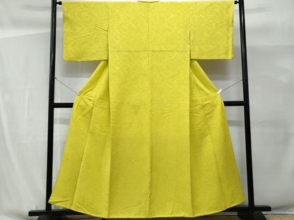 平和屋着物■上質な色無地　イチョウ地紋　鶸色　正絹　逸品　CABG9709fb