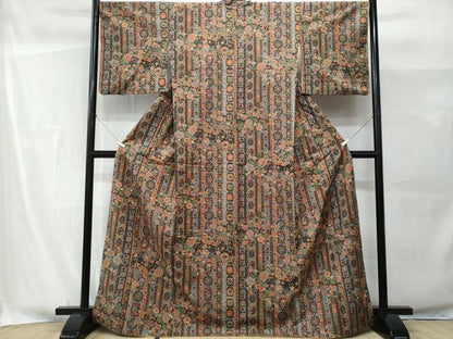 平和屋着物■上質な紬 更紗花間道 正絹 逸品 CABG9718fb