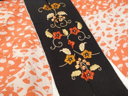 平和屋着物■長襦袢　無双仕立て　扇面文　半衿刺繍　正絹　逸品　未使用　CABG9727fb