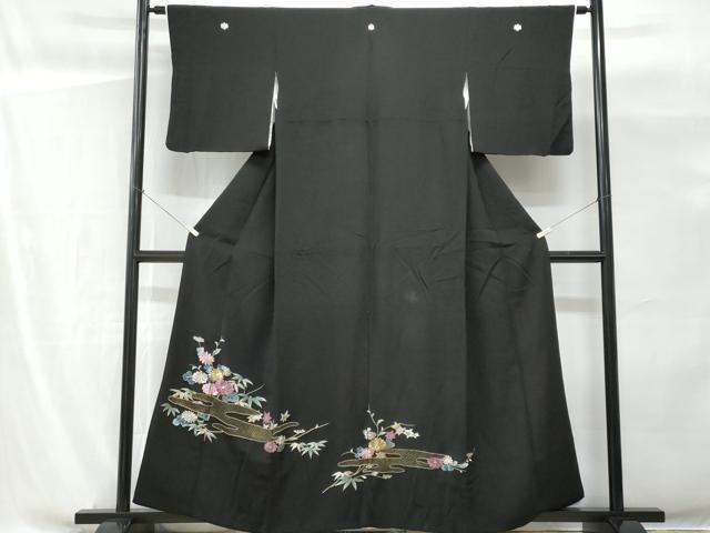 平和屋着物■豪華黒留袖　刺繍　エ霞枝花文　金銀糸　正絹　逸品　CABG9739fb