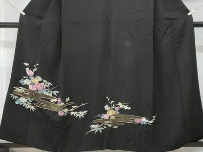 平和屋着物■豪華黒留袖　刺繍　エ霞枝花文　金銀糸　正絹　逸品　CABG9739fb