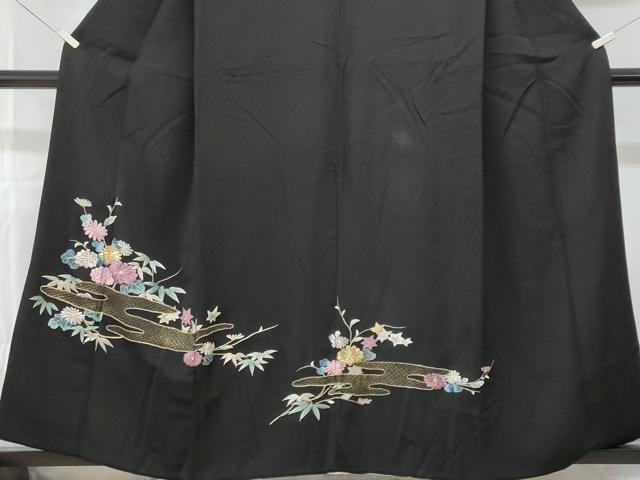 平和屋着物■豪華黒留袖　刺繍　エ霞枝花文　金銀糸　正絹　逸品　CABG9739fb