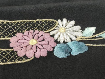 平和屋着物■豪華黒留袖　刺繍　エ霞枝花文　金銀糸　正絹　逸品　CABG9739fb