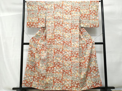 平和屋着物■上質な小紋　市松草花文　金彩　正絹　逸品　CABG9748fb