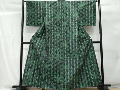 平和屋着物■上質な紬　麻の葉文様　胴抜き仕立て　正絹　逸品　未使用　CABG9751fb