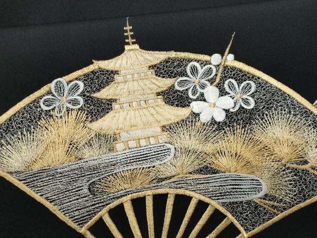 平和屋着物■豪華黒留袖　総刺繍　立波扇面文　金銀糸　正絹　逸品　CABG9760fb
