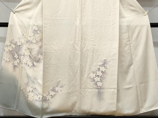 平和屋着物■訪問着　手描き　休み鳥枝花文　暈し染め　正絹　逸品　CABG9767fb