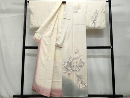 平和屋着物■訪問着　手描き　休み鳥枝花文　暈し染め　正絹　逸品　CABG9767fb