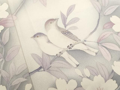 平和屋着物■訪問着　手描き　休み鳥枝花文　暈し染め　正絹　逸品　CABG9767fb