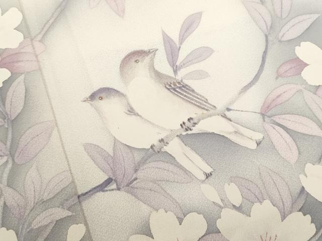 平和屋着物■訪問着　手描き　休み鳥枝花文　暈し染め　正絹　逸品　CABG9767fb