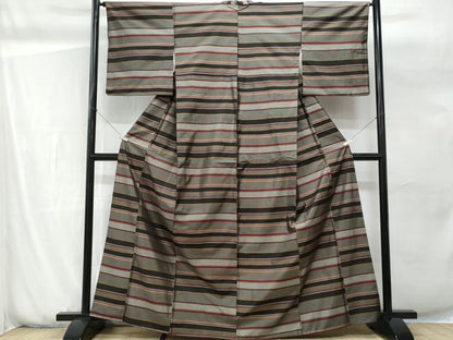 平和屋着物■上質な紬　横段吉祥文　正絹　逸品　CABG9787fb